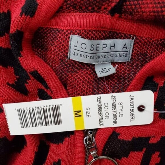 JOSEPH A Modern Leopard Hooded Zip Front Sweater M NWT Red Black - Picture 6 of 8